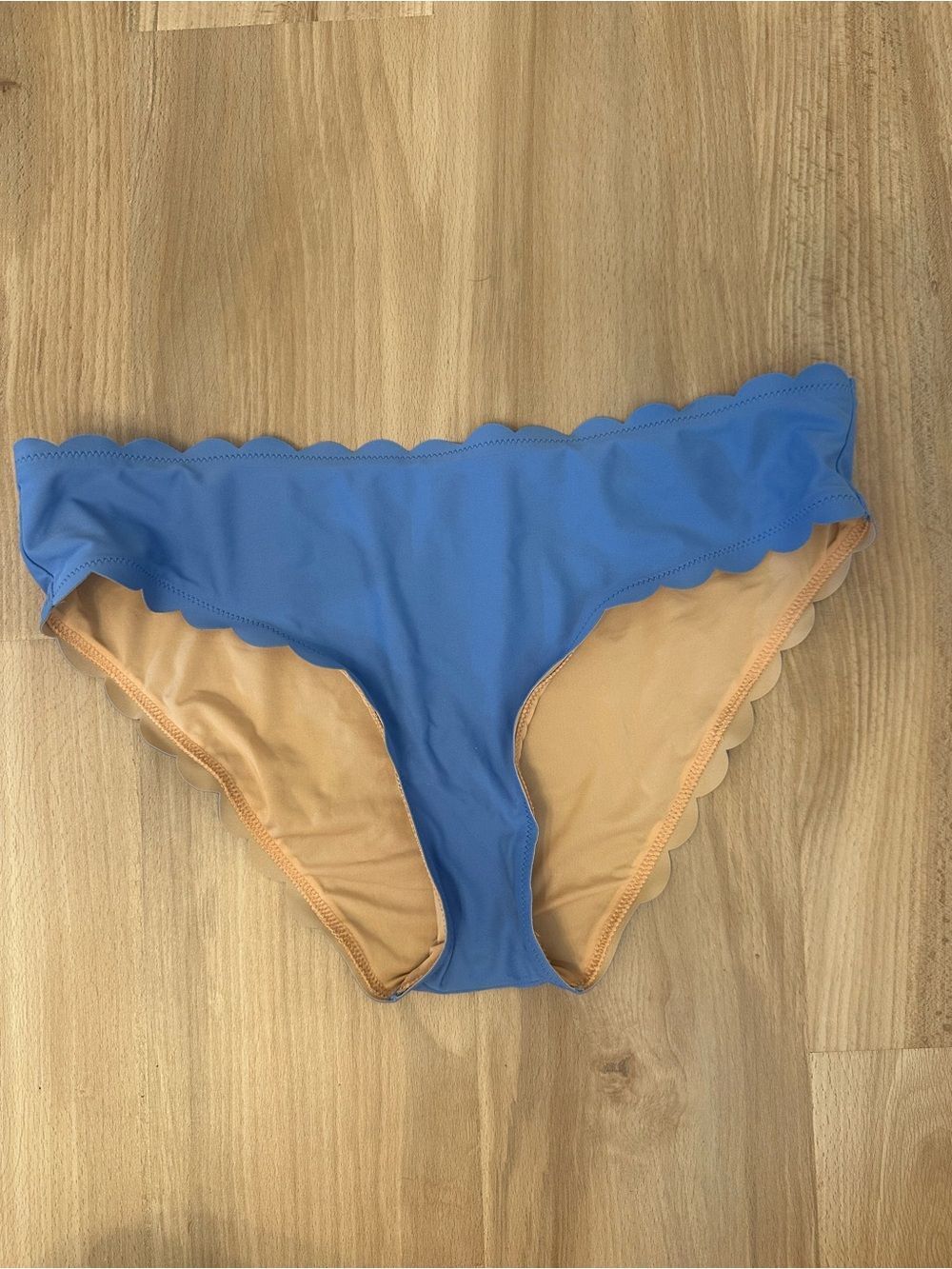 J. Crew Blue Scalloped Bikini Bottoms with‎ Tan Lining